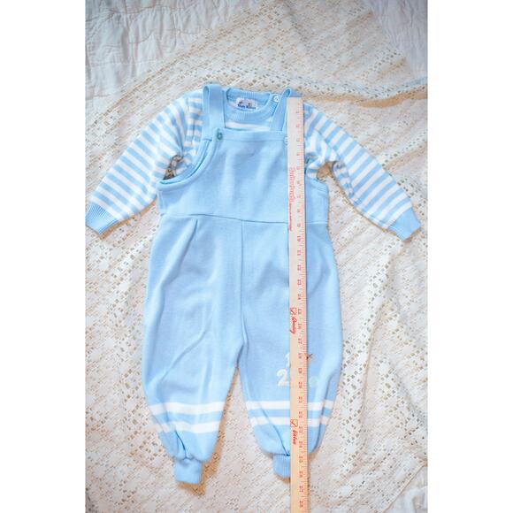 Vintage 90s Baby Boy Overalls, Light Blue Knit Football Baseball, Toddler 24 Mo - Picture 9 of 15